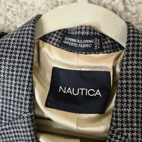 Nautica Men's Sport Coat 44R Gray Houndstooth Silk Wool Linen Blend Blazer - Picture 4 of 8